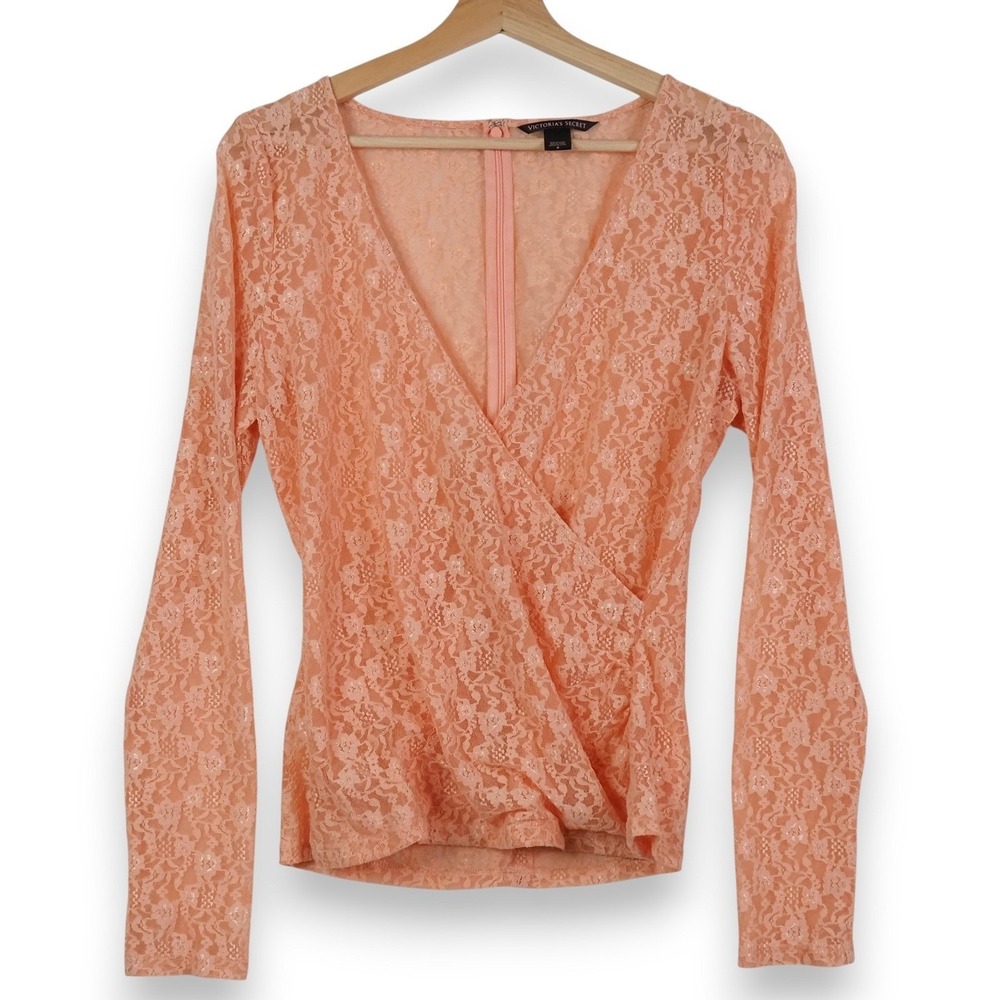 Victoria's Secret Womens Top 8 Peach Lace Sheer Wrap Soft Romantic Balletcore - Picture 2 of 7